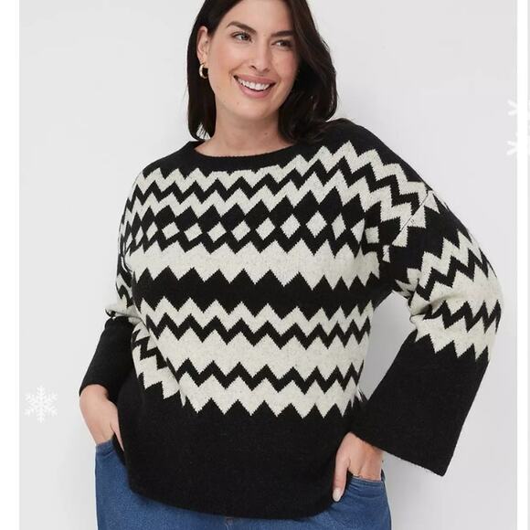 Lane Bryant NWT bracelet sleeve fair isle boatneck sweater woman's size 14/16 - Picture 1 of 15